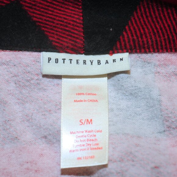 Womens Pottery Barn Red & Black Buffalo Plaid Cotton Flannel Bathrobe Size Small - Picture 9 of 9